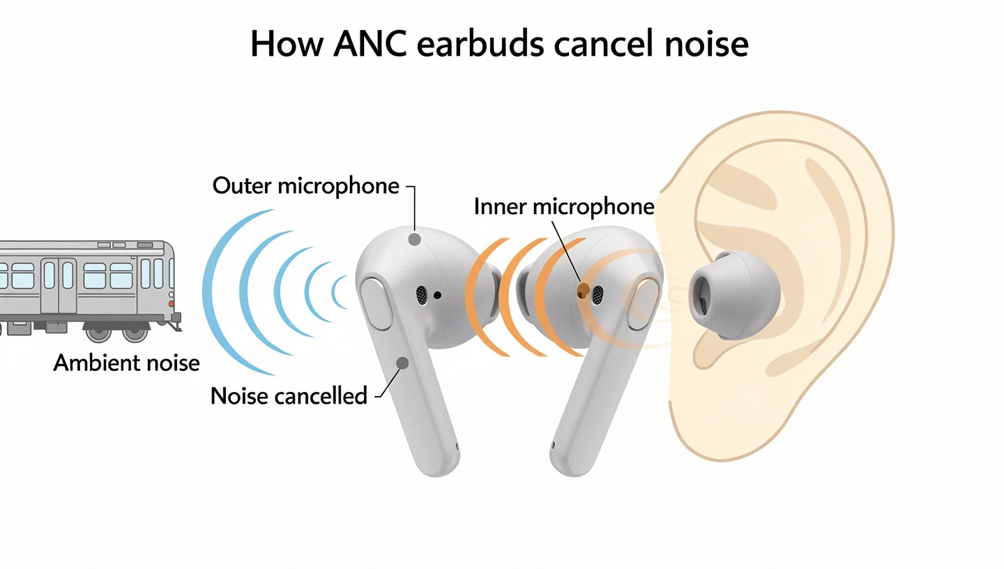 Active noise cancellation uses built-in microphones